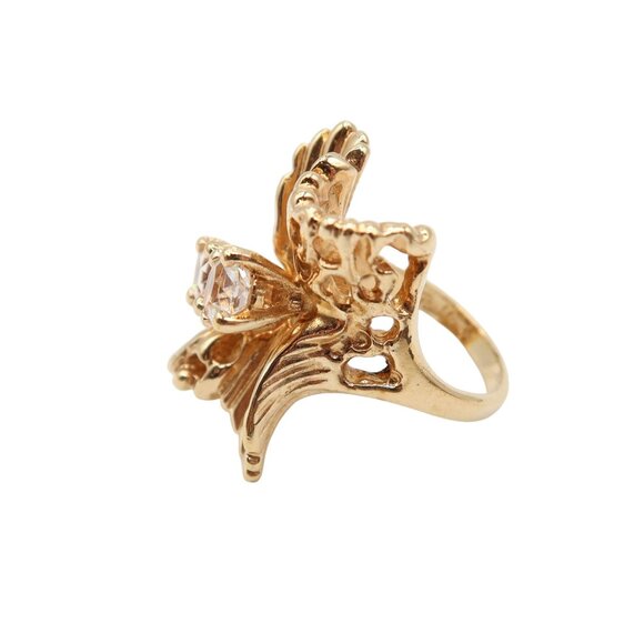 LADY REMINGTON Gold Tone Crystal Wavy Statement Cocktail Fashion Ring Size 7 - Picture 3 of 5
